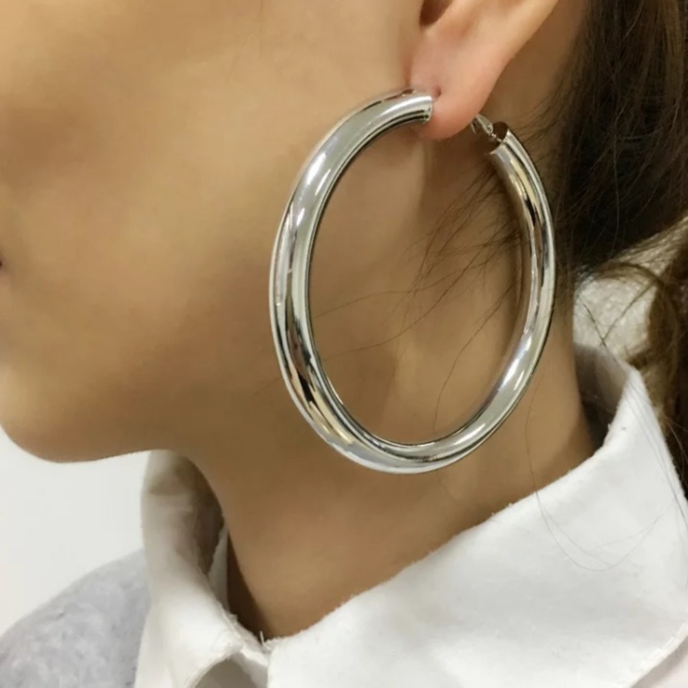 🌟 Silver Stainless Steel Big Hoop Earrings
